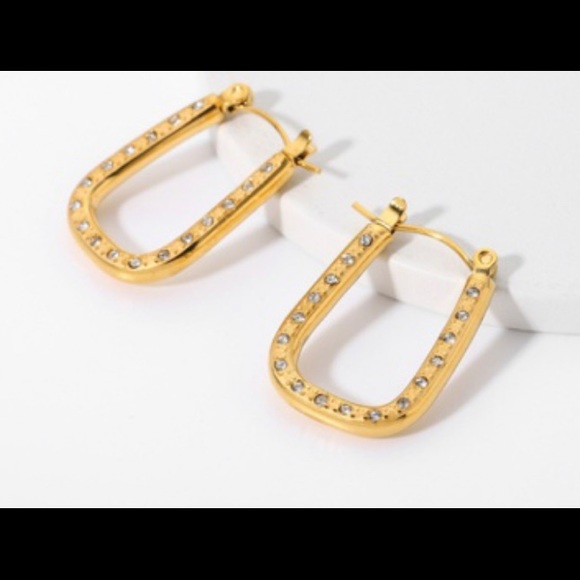 U-Shaped inlaid Cubic Zir Hoop Earrings - Picture 2 of 3